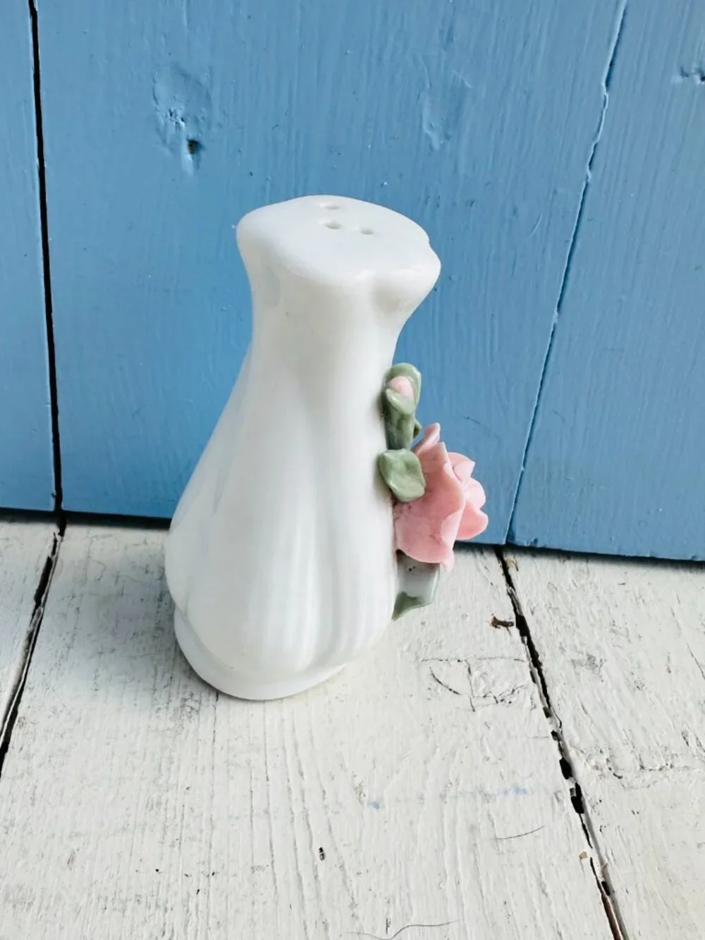 Vintage Salt and Pepper Shakers White with Pink Roses Cottagecore Dining Floral